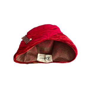 1920’s Dakin Cloche Style Women's Red Velvet Hat One Size